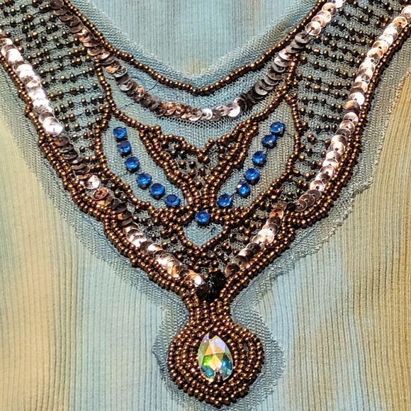 Tie-Dye Beads & Lace Ribbed Short Sleeve Grunge Fairycore Top Made in U.S.A. (S) - Picture 2 of 8